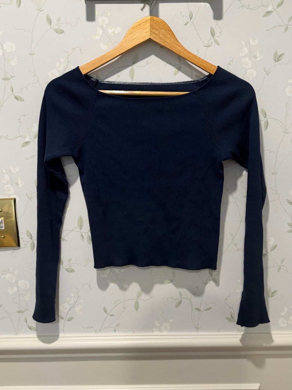 [Worn Once!] Brandy Melville Navy Ribbed Long Sleeve Boatneck Top